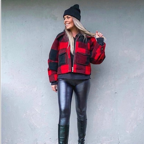 H&M Jackets & Blazers - H&M NWT Checked Boxy Jacket Red Black M/L